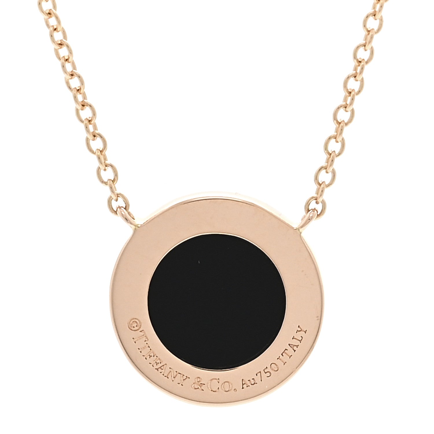 Tiffany 18K Rose Gold Diamond Black Onyx Small T Circle Pendant Necklace 4 of 6