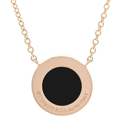 Tiffany 18K Rose Gold Diamond Black Onyx Small T Circle Pendant Necklace 4 of 6