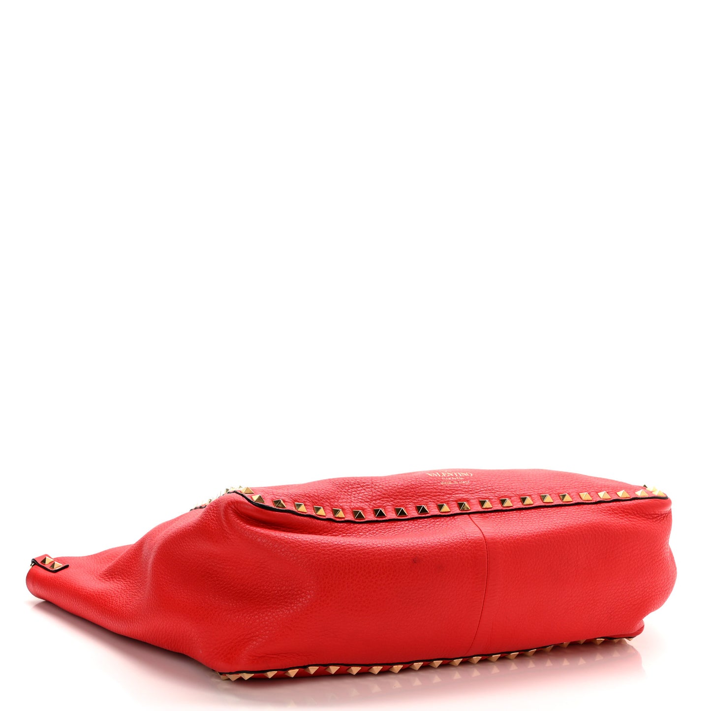 Grained Calfskin Medium Rockstud Reversible Tote Tan Red