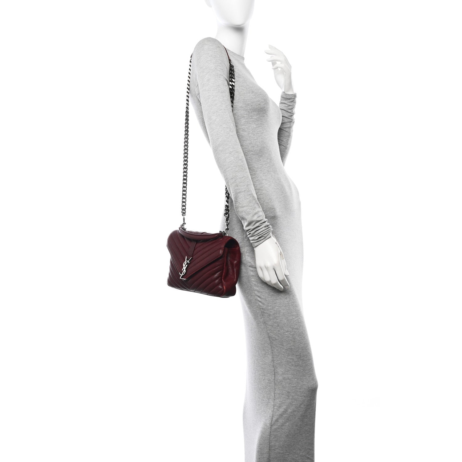 Saint Laurent Sheepskin Matelasse Chevron Monogram Medium College Bag Rouge Legion 2 of 13