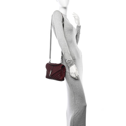 Saint Laurent Sheepskin Matelasse Chevron Monogram Medium College Bag Rouge Legion 2 of 13