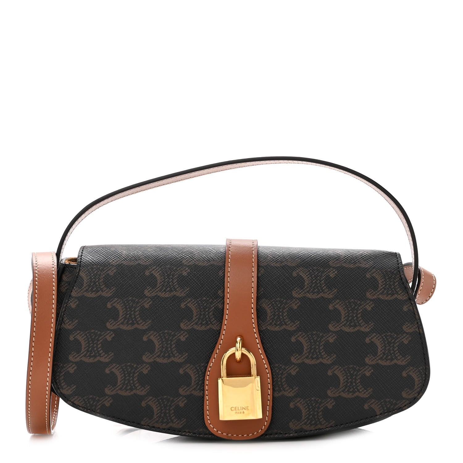 Celine Triomphe Canvas Calfskin Tabou Clutch on Strap Tan Celine Triomphe Canvas Calfskin Tabou Clutch on Strap Tan