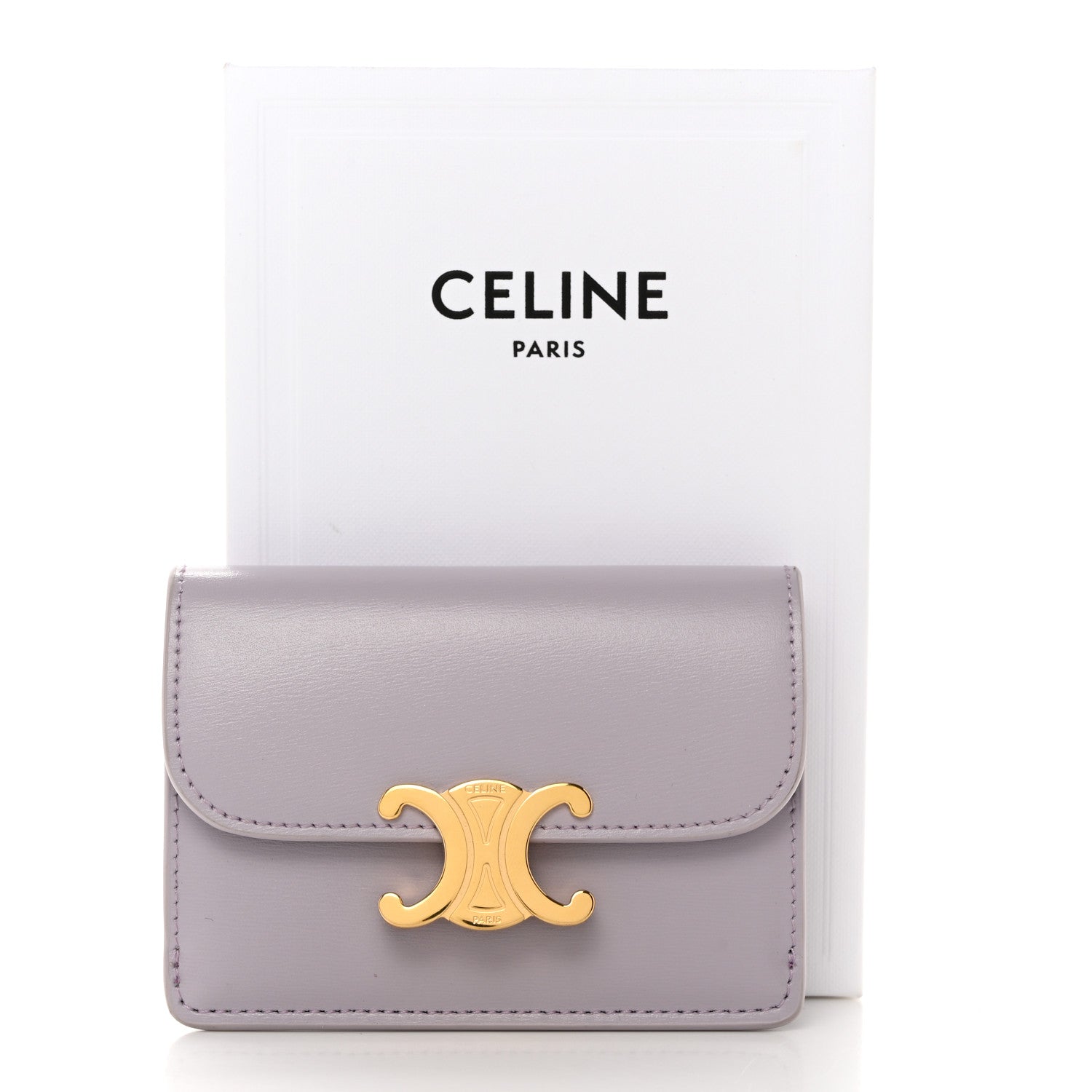 Celine Shiny Calfskin Triomphe Flap Card Holder Lilac 1427034