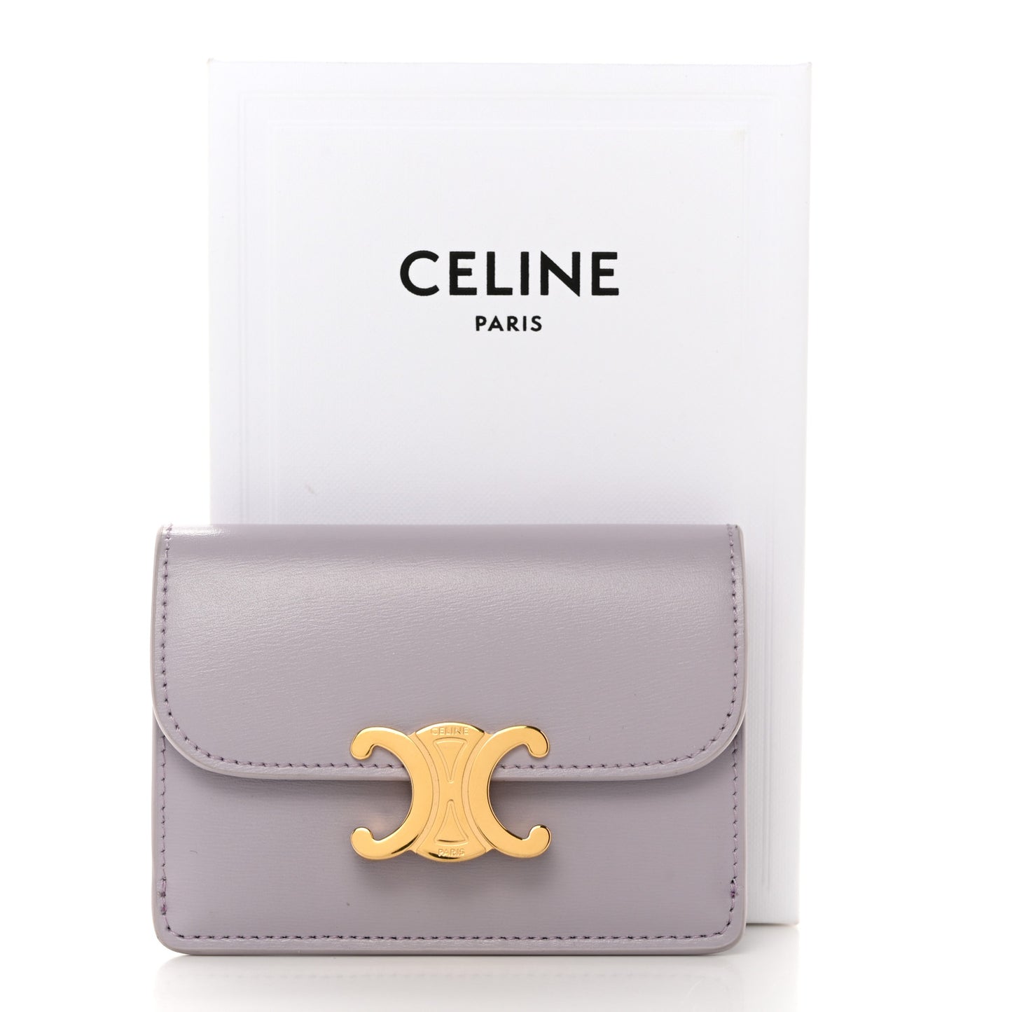 Shiny Calfskin Triomphe Flap Card Holder Lilac