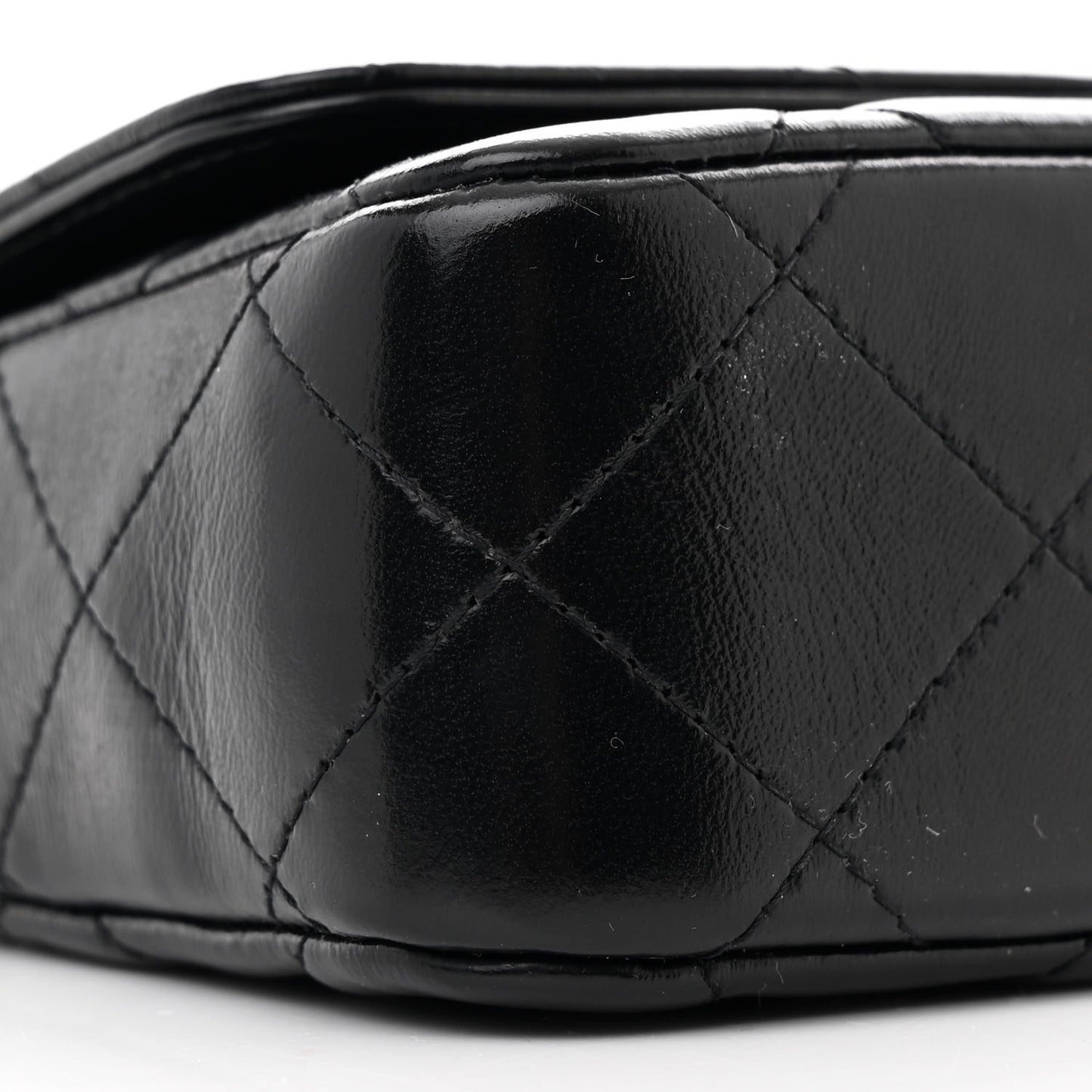 Shiny Lambskin Quilted Top Handle Flap Black