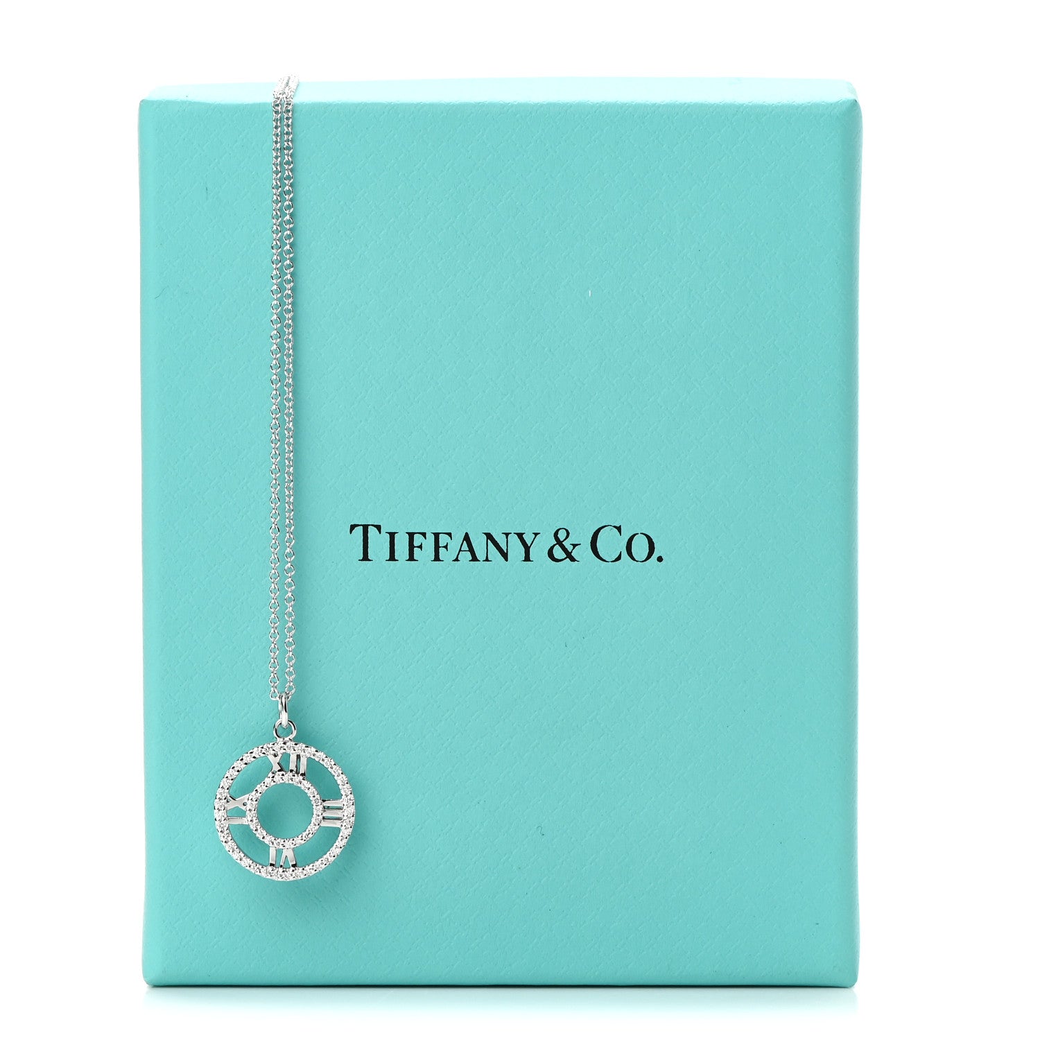 Tiffany 18K White Gold Diamond Small Atlas Open Pave Pendant Necklace 6 of 6