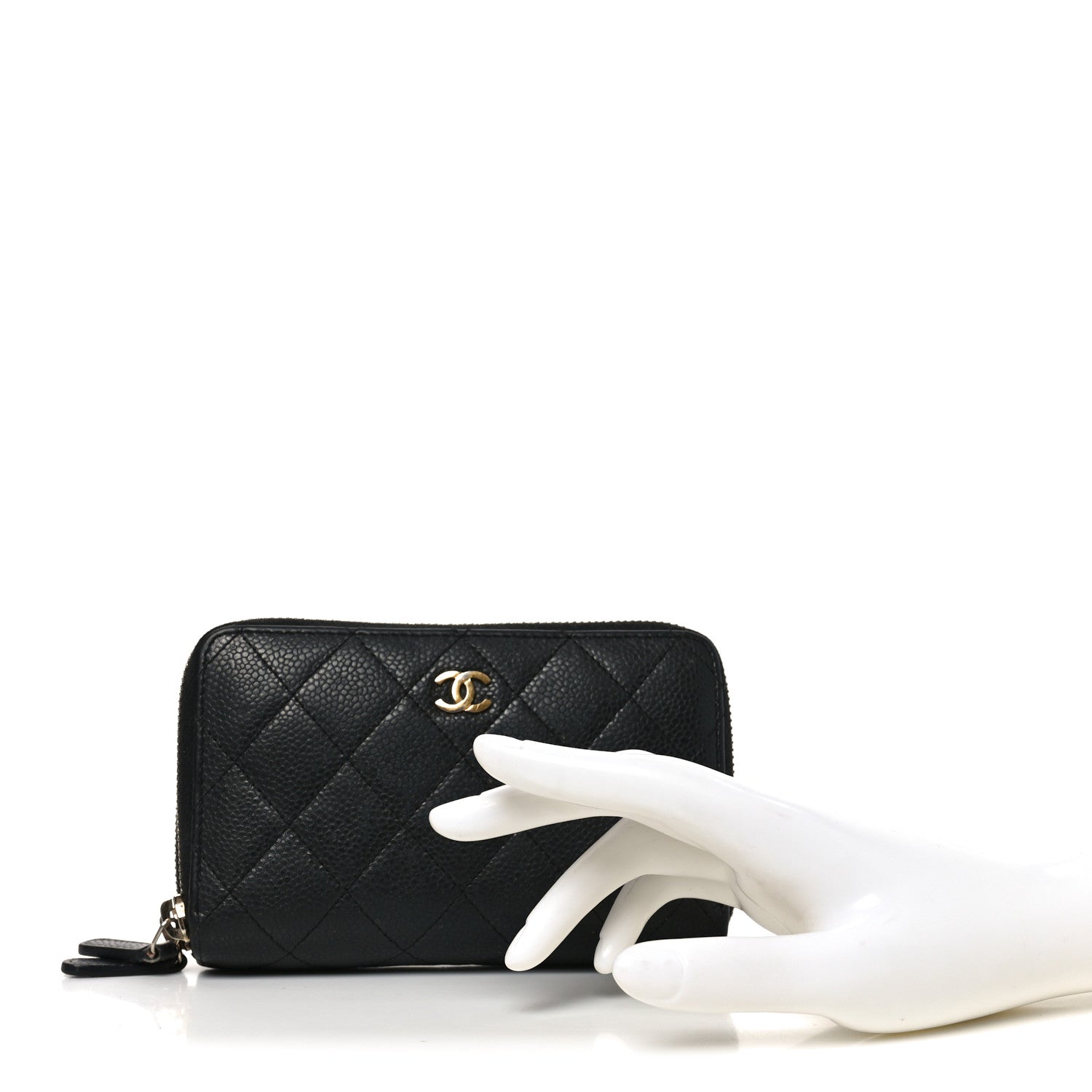 Chanel Caviar Quilted Large Gusset Double Zip Around Wallet Black