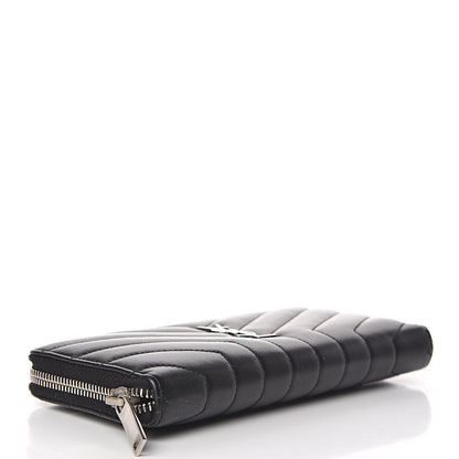 Saint Laurent Calfskin Matelasse Chevron Monogram Zip Around Wallet Black 4 of 8