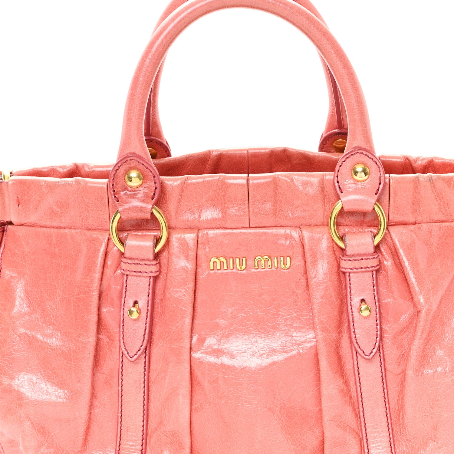 Miu Miu Vitello Lux Gathered Tote Rosa 8 of 11