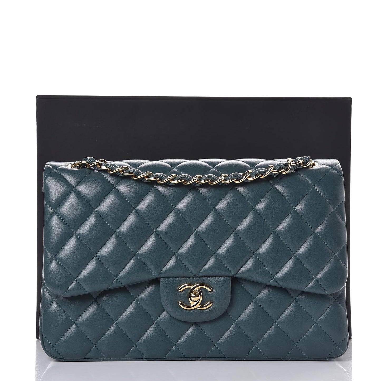 Lambskin Quilted Jumbo Double Flap Green