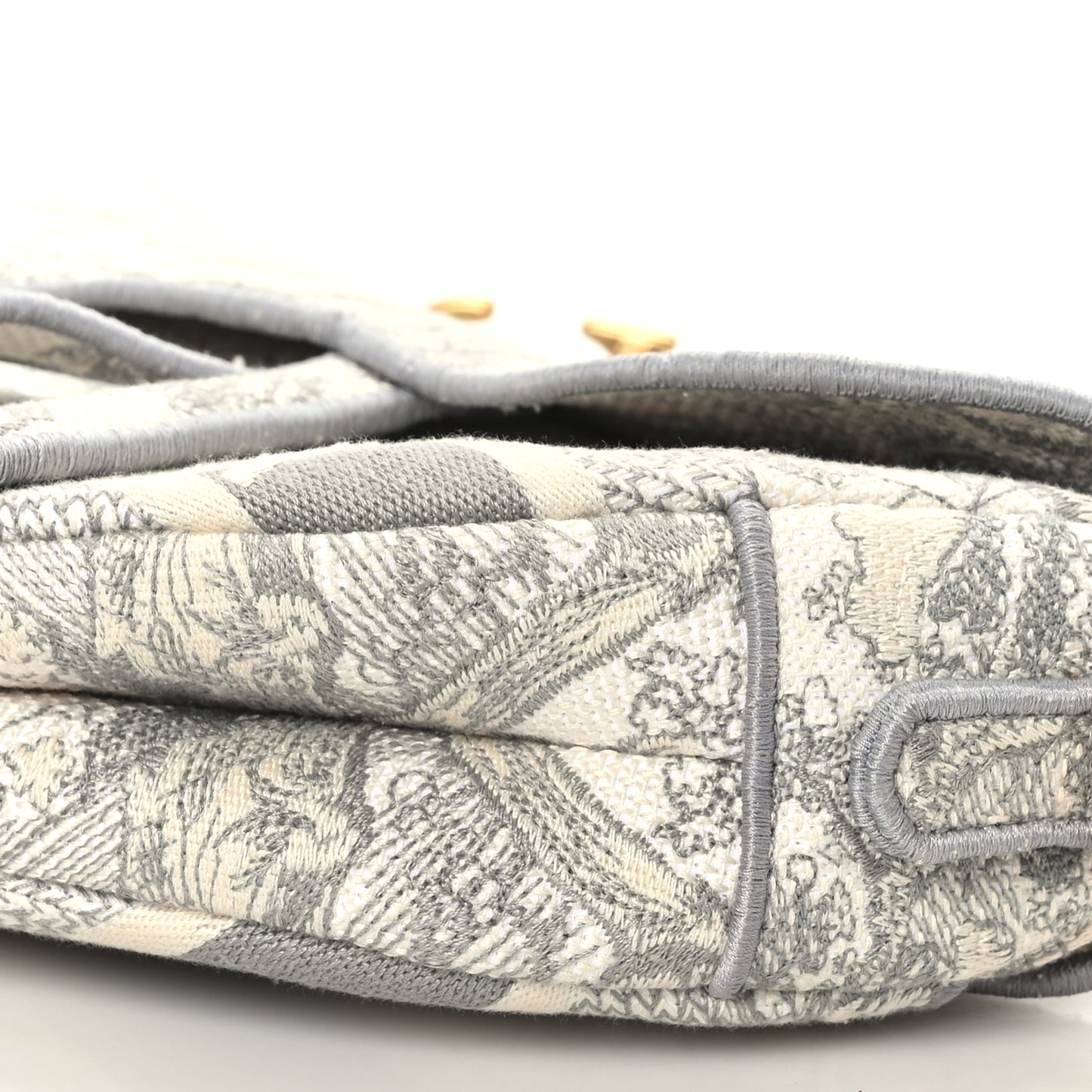 Canvas Embroidered Toile de Jouy Saddle Bag Gray