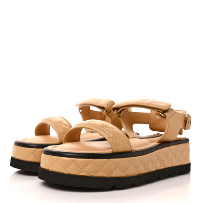 Chanel Lambskin Quilted Platform Sandals 37 Beige Black 3 of 10