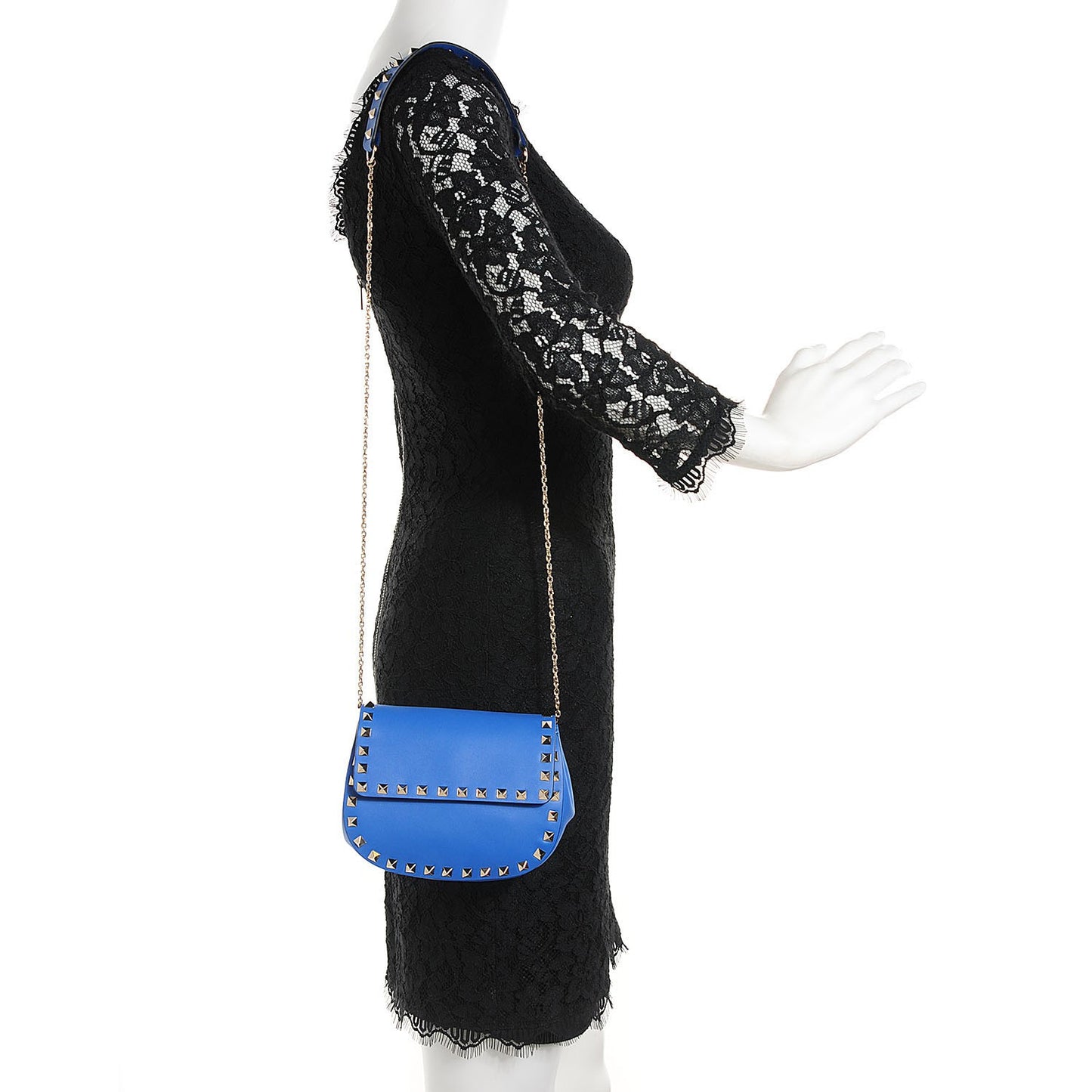Vitello Mini Rockstud Crossbody Saddle Bag Light Sapphire