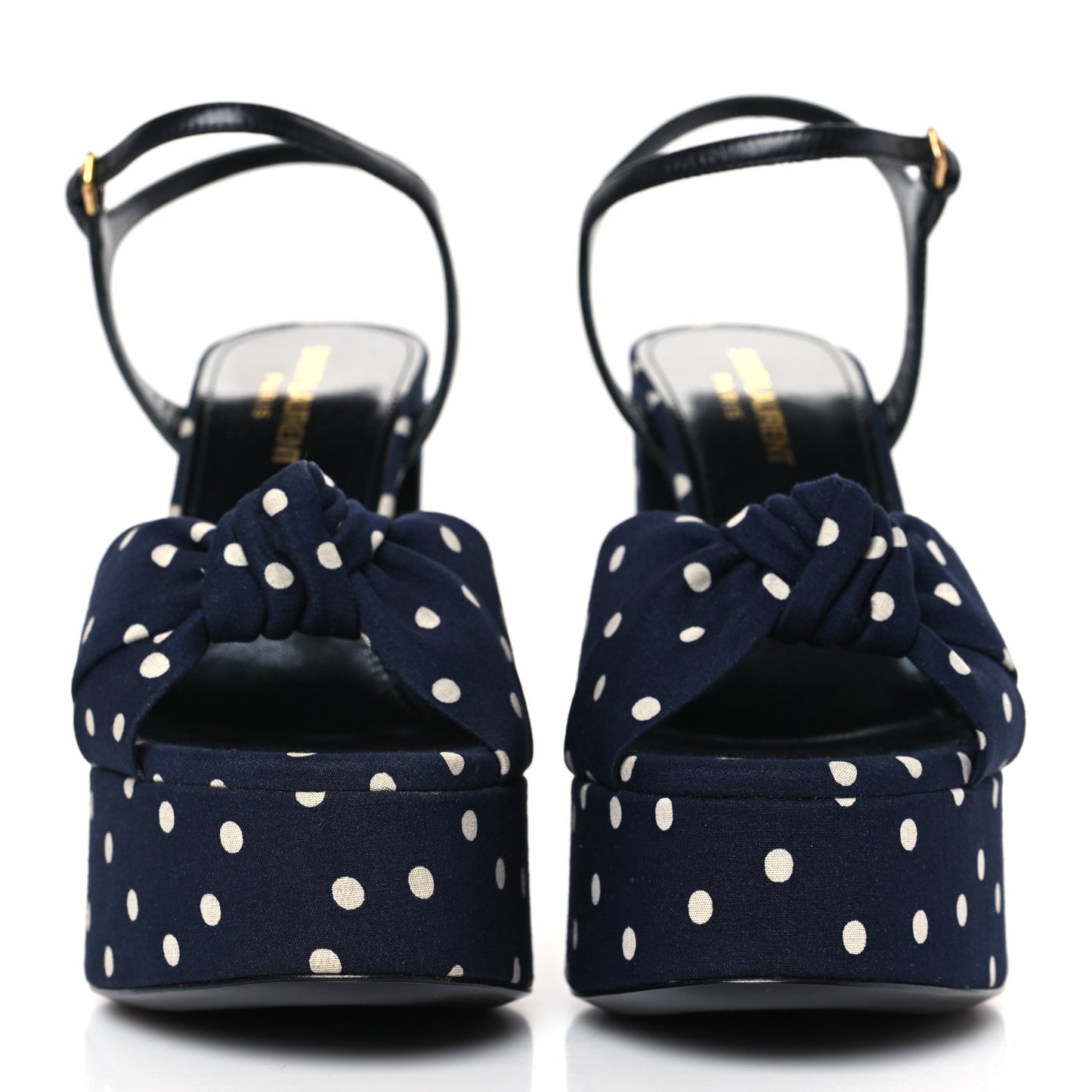 Satin Polka Dot Bianca 125 Platform Sandals 36 Navy