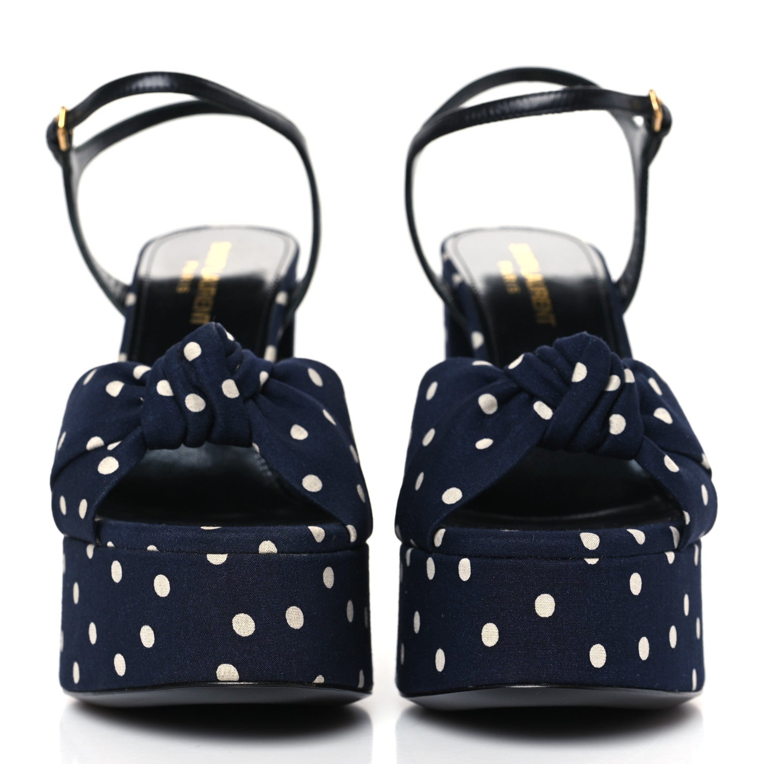 Saint Laurent Satin Polka Dot Bianca 125 Platform Sandals 36 Navy 2 of 9
