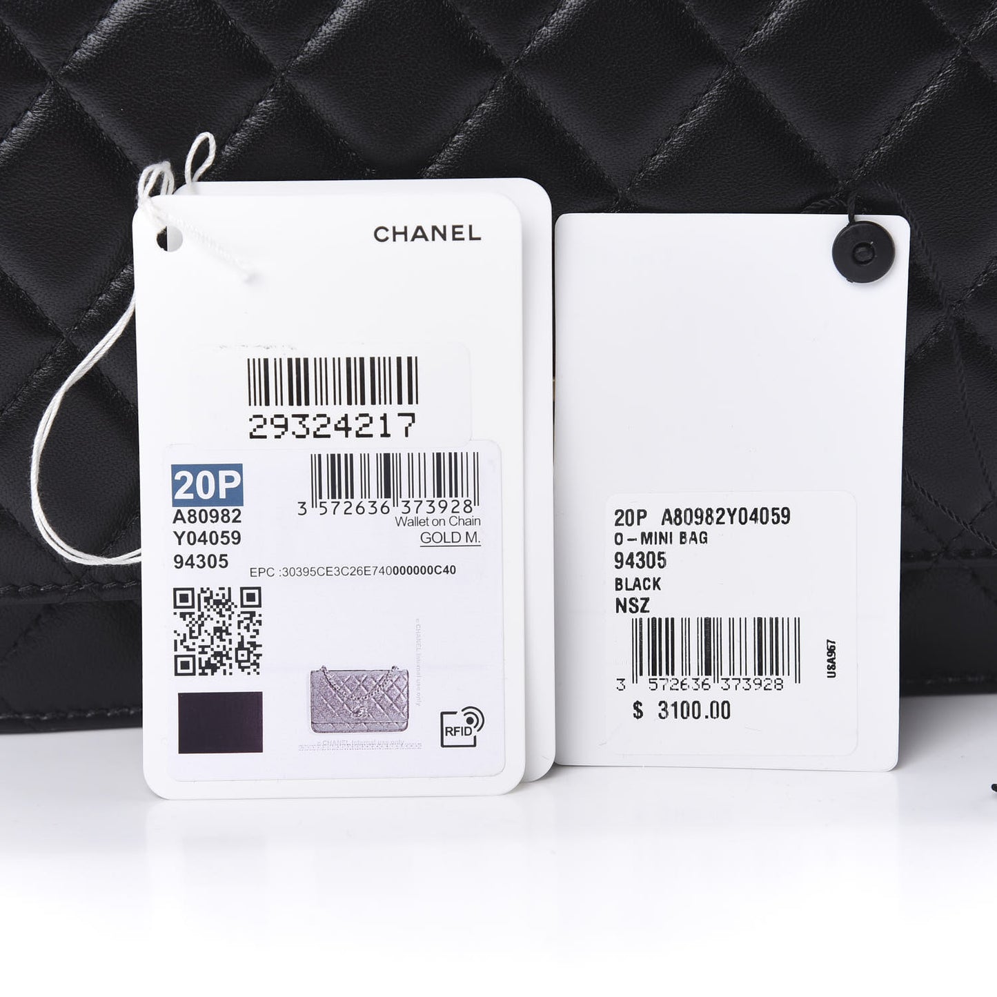 Lambskin Quilted Trendy CC Wallet On Chain WOC Black