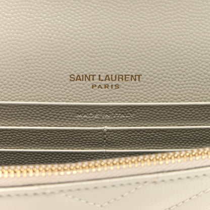 Saint Laurent Grain De Poudre Matelasse Chevron Monogram Envelope Chain Wallet Crema Soft 7 of 10