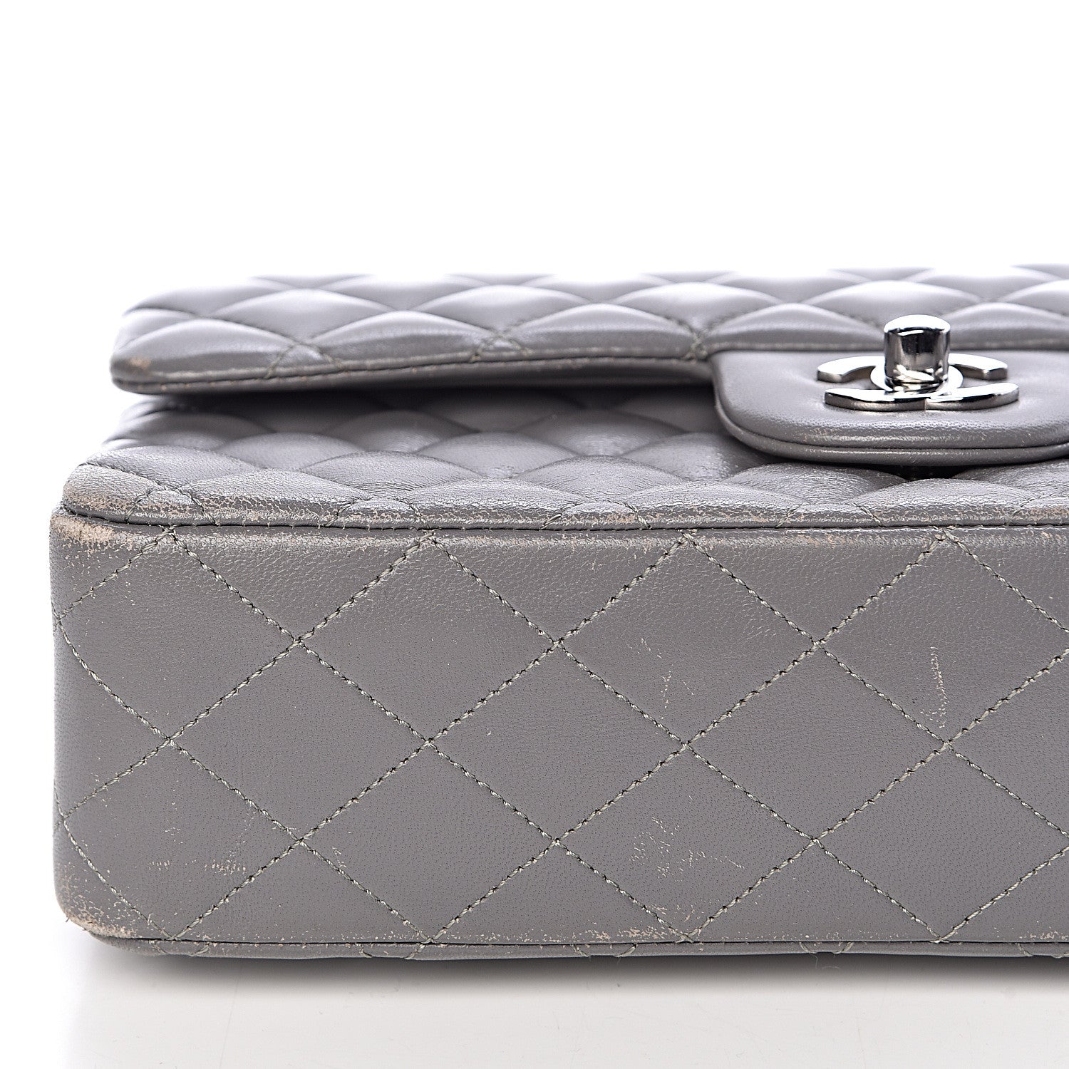 Chanel Lambskin Quilted Medium Double Flap Grey 15 of 21