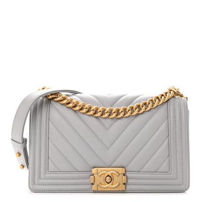 Chanel Calfskin Chevron Quilted Medium Boy Flap Grey 1 of 15