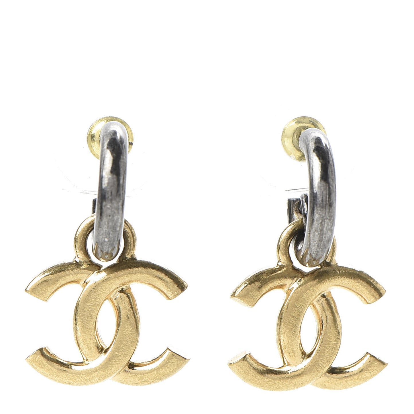 Metal Drop CC Earrings Ruthenium Gold