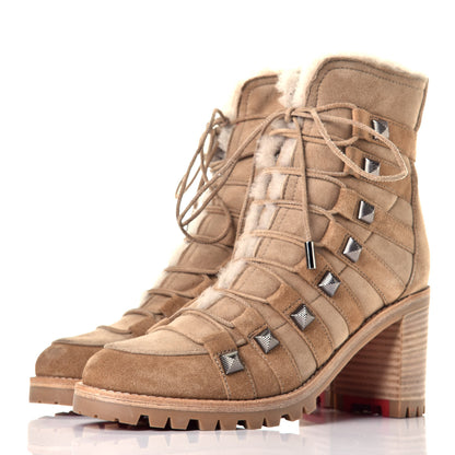 Christian Louboutin Suede Shearling Chaletta 70 Booties 35 Camel 3 of 7