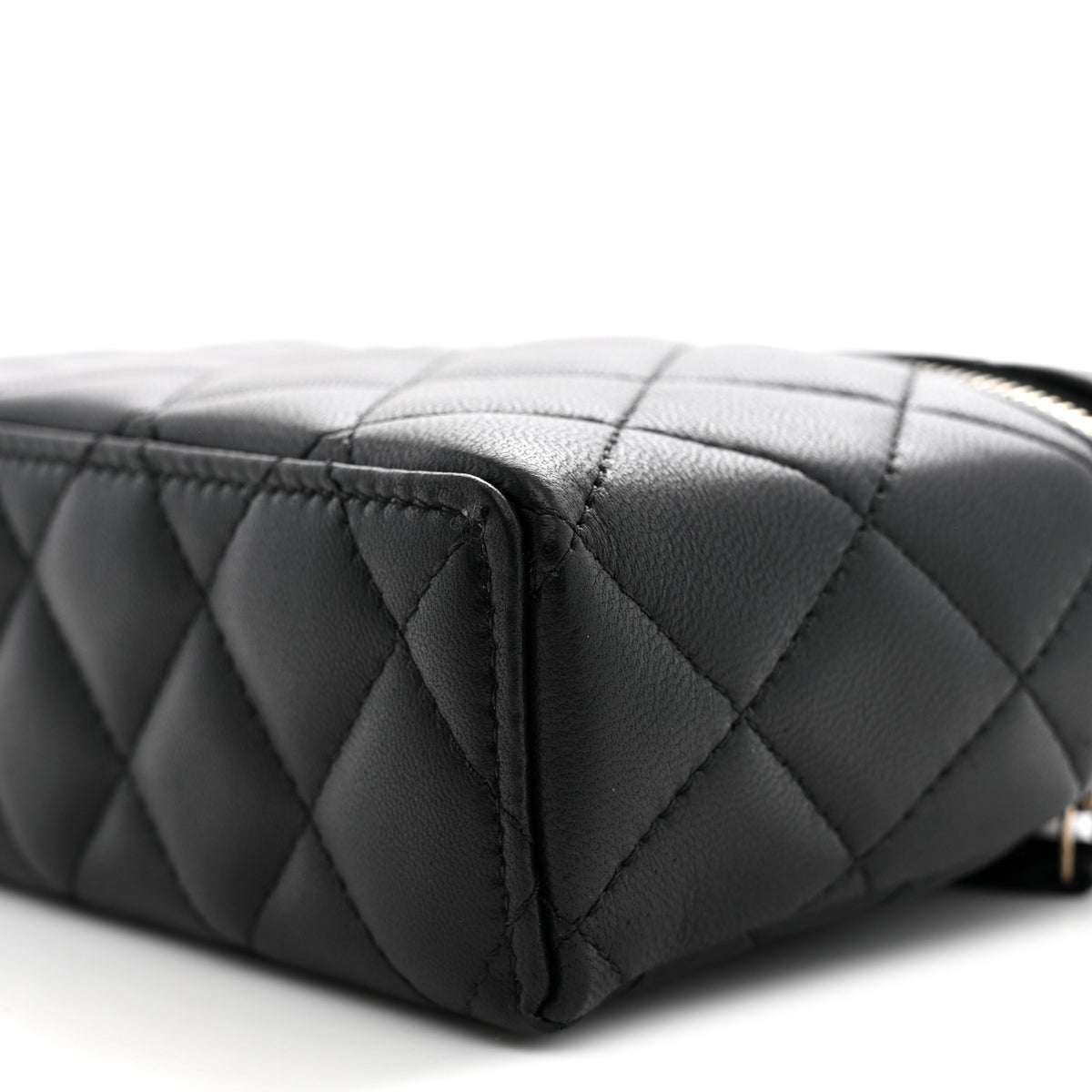 Lambskin Quilted Top Handle Slim Vanity With Chain Black