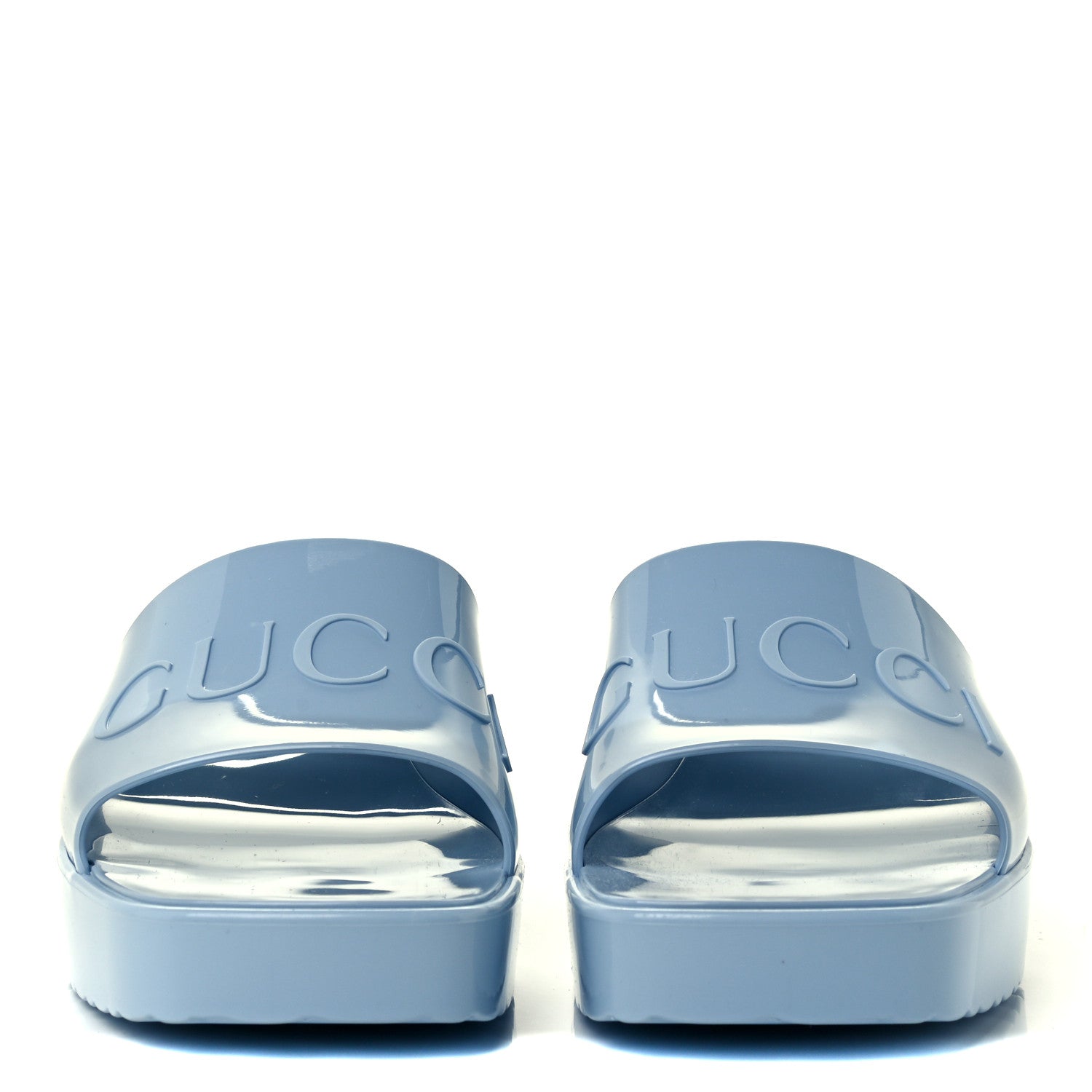 Gucci Rubber Gucci Logo Womens Platform 20/60mm Slide Sandals 38 Porcelain Light Blue 3 of 10