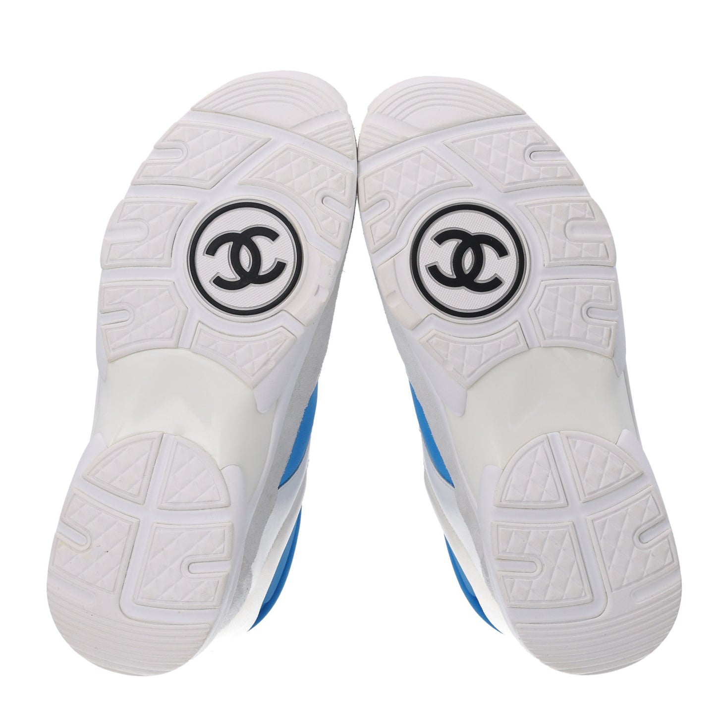 Suede Calfskin Lambskin High Top CC Sneakers 37.5 White Blue