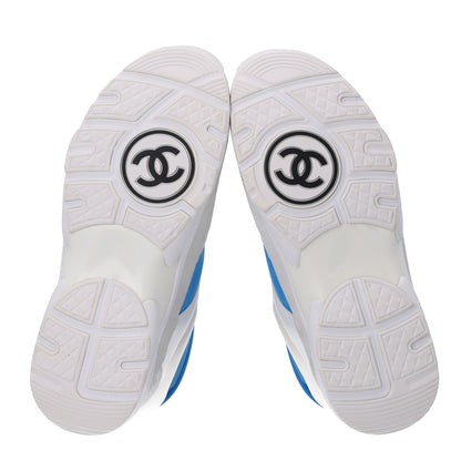 Chanel Suede Calfskin Lambskin High Top CC Sneakers 37.5 White Blue 7 of 11