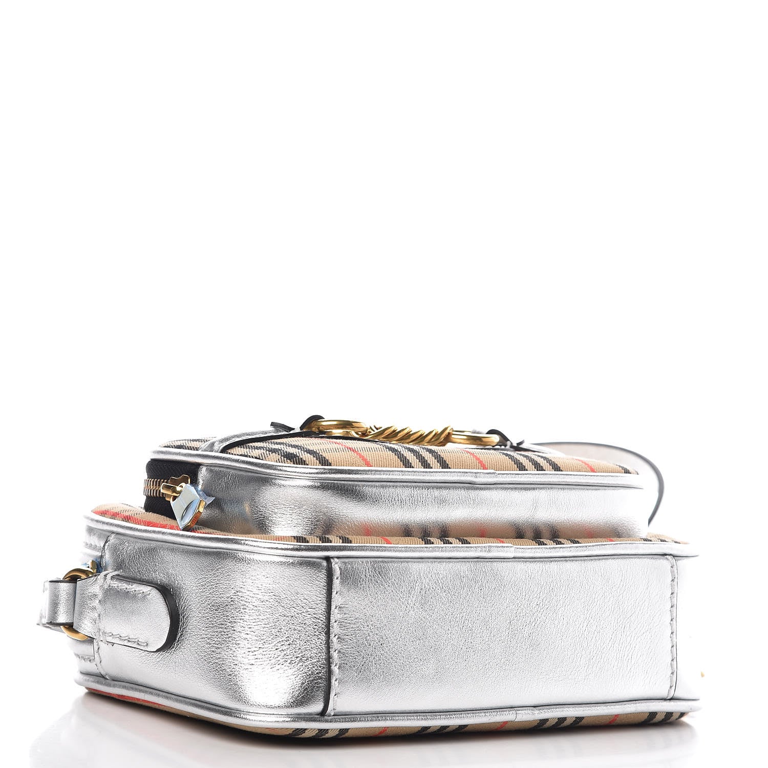 Burberry Smooth Calfskin 1983 Knight Check Link Camera Bag Silver 4 of 8
