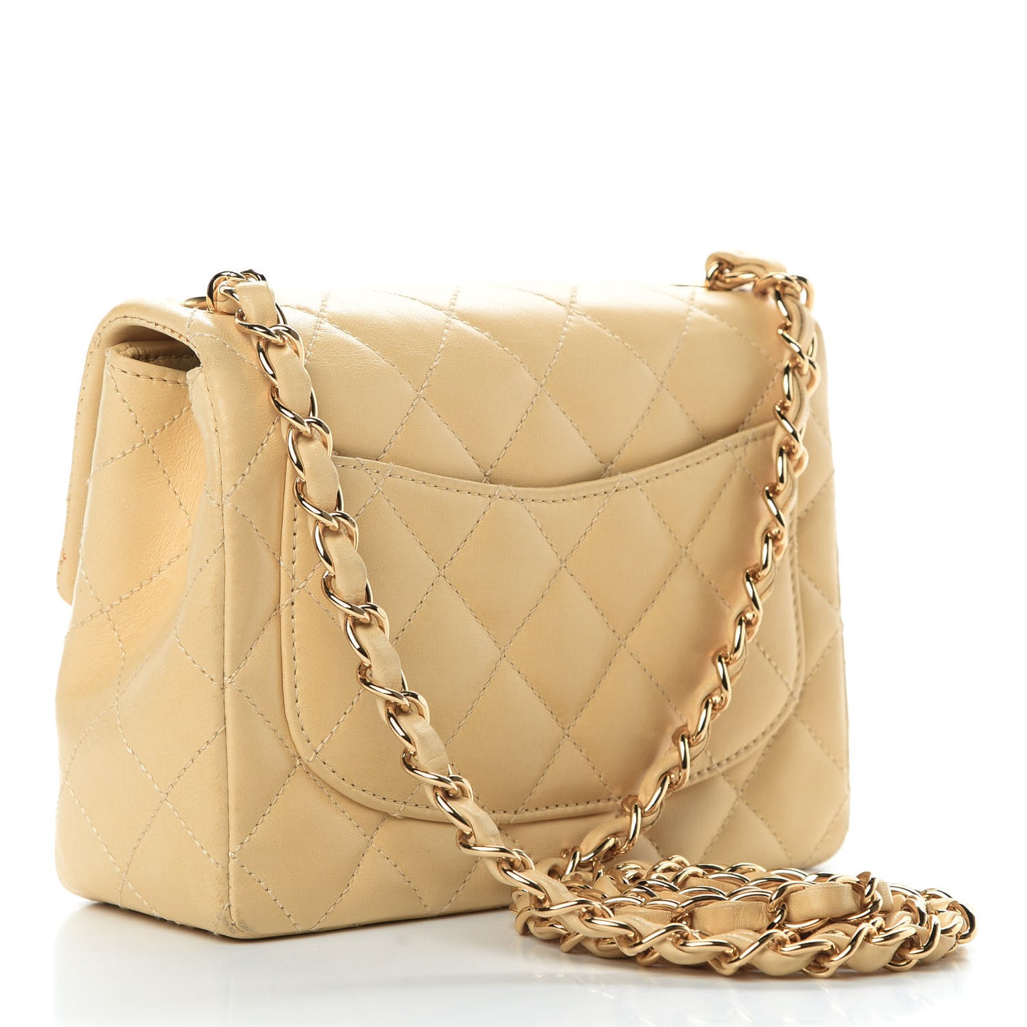 Lambskin Quilted Mini Square Flap Beige