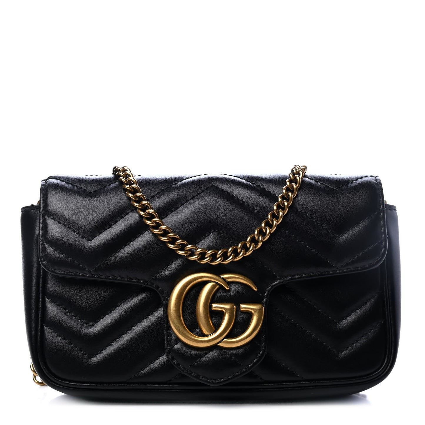 Calfskin Matelasse Super Mini GG Marmont Shoulder Bag Black