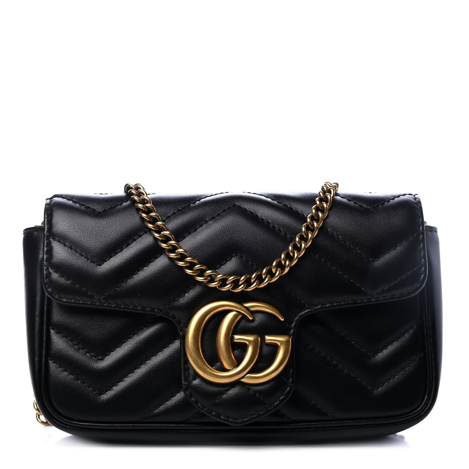 Gucci Calfskin Matelasse Super Mini GG Marmont Shoulder Bag Black 1 of 4