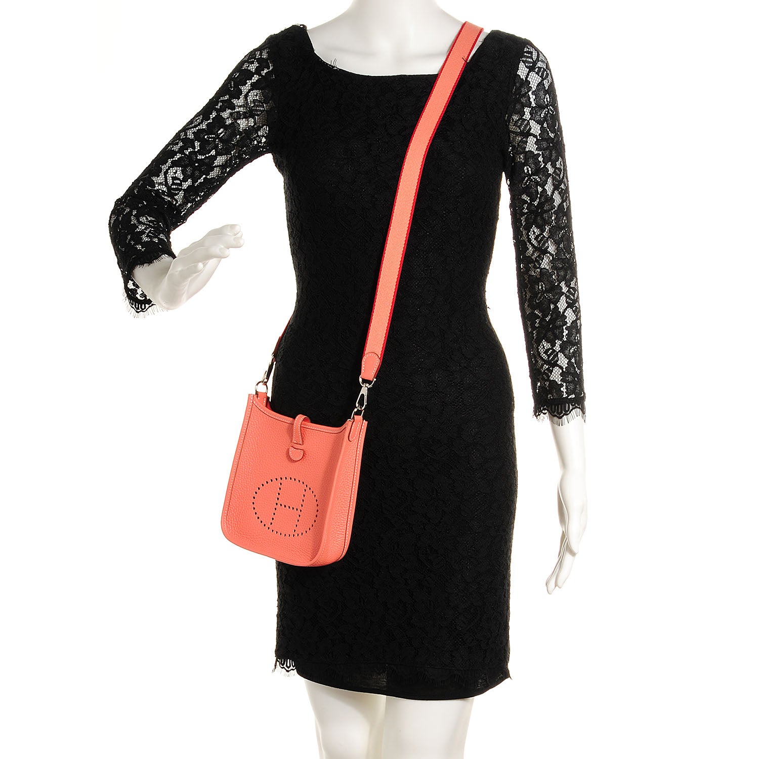 Hermes Taurillon Clemence Amazone Evelyne TPM Crevette and Rouge Casaque 2 of 16