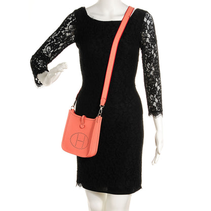 Hermes Taurillon Clemence Amazone Evelyne TPM Crevette and Rouge Casaque 2 of 16