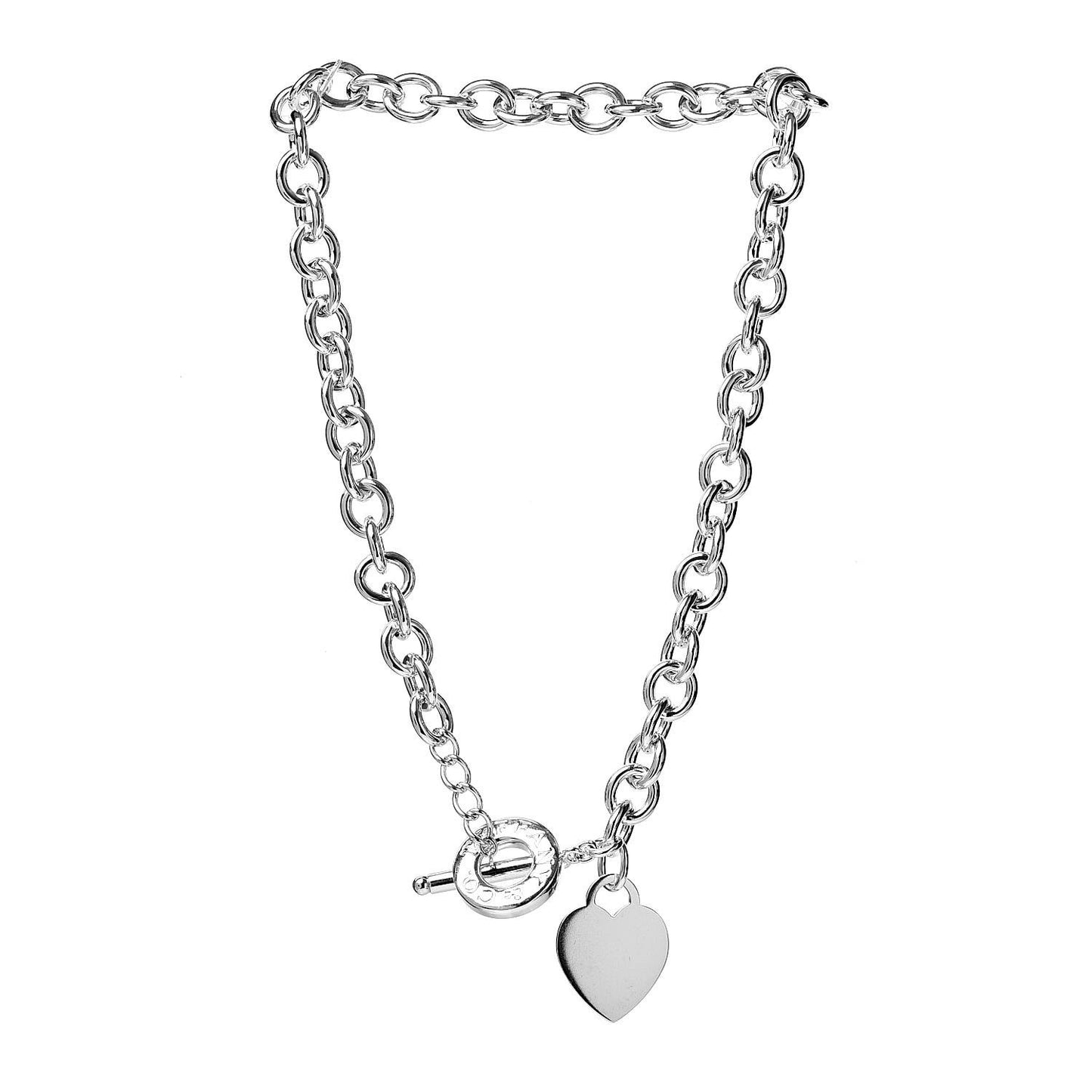 Sterling Silver Heart Tag Toggle Necklace