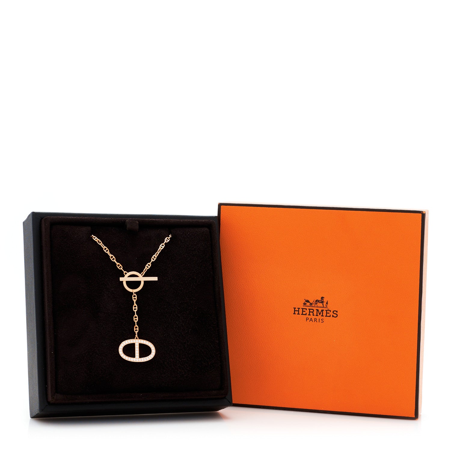 Hermes 18K Rose Gold Diamond GM Chaine D'Ancre Contour Pendant Necklace SH 7 of 7