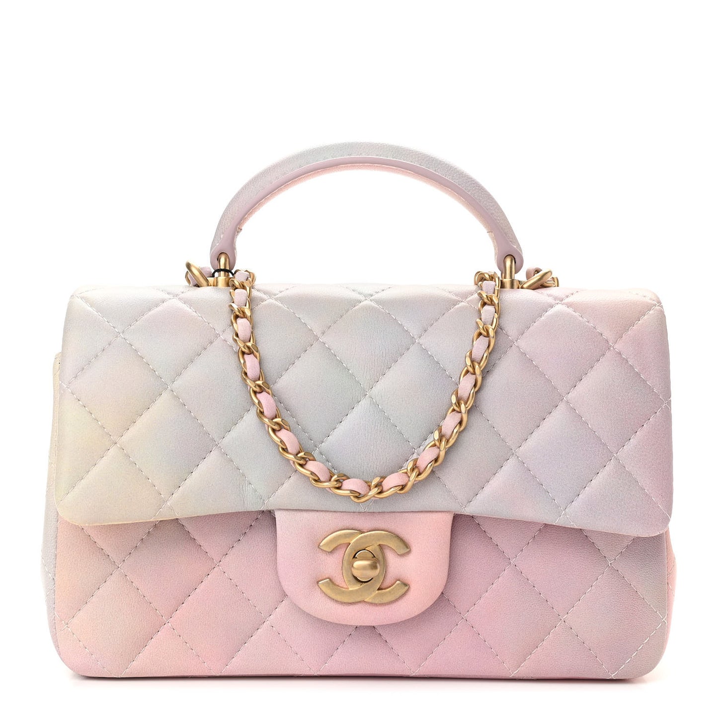 Lambskin Quilted Ombre Mini Top Handle Rectangular Flap Pink Multicolor