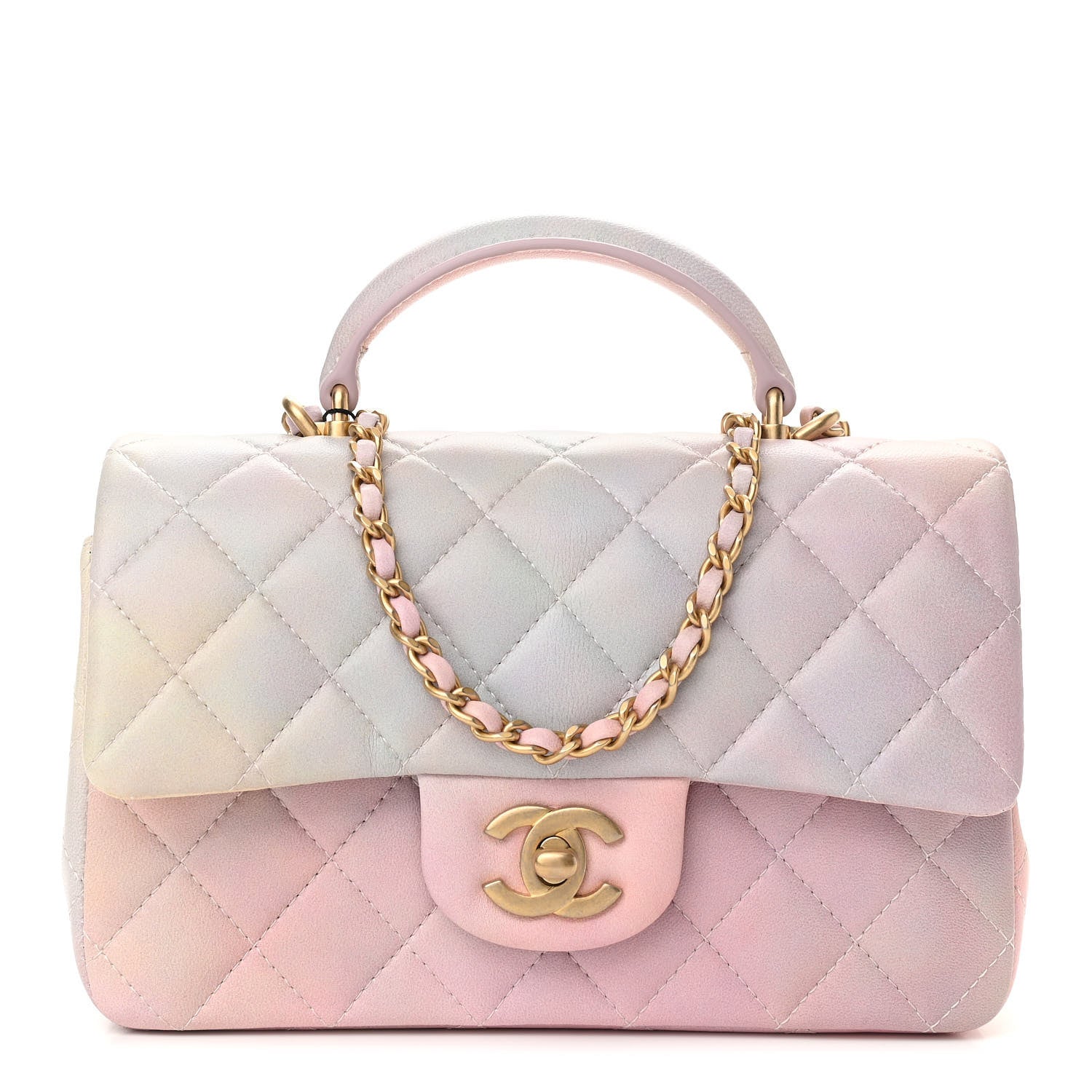Chanel Lambskin Quilted Ombre Mini Top Handle Rectangular Flap Pink Multicolor 1 of 10