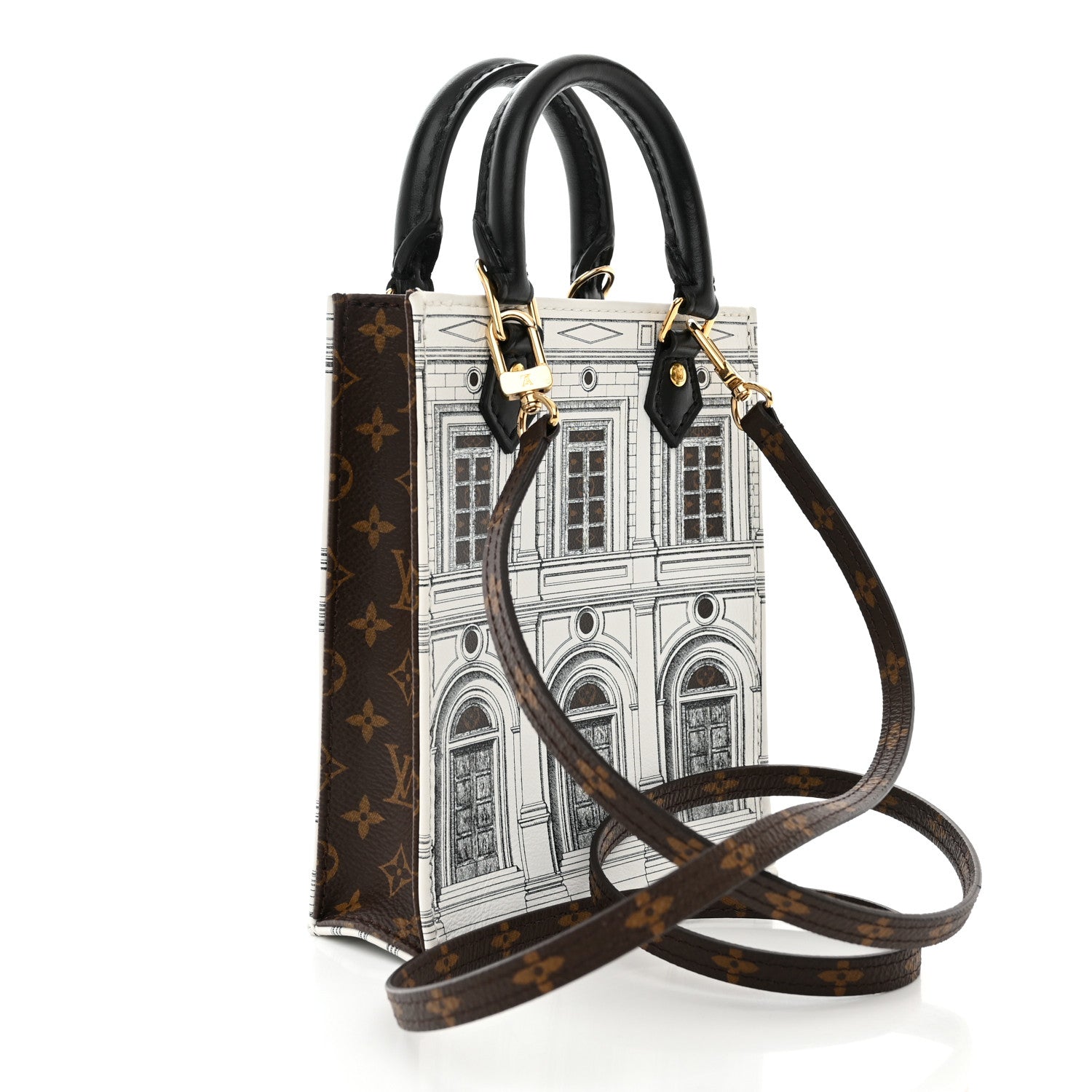 Louis Vuitton X FORNASETTI Calfskin Architettura Petit Sac Plat Black White 3 of 9