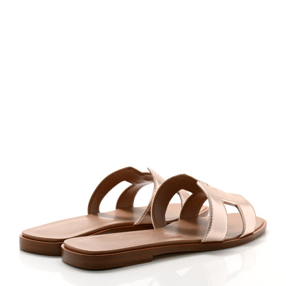 Hermes Metallic Calfskin Oran Sandals 37 Rose Dore 4 of 9