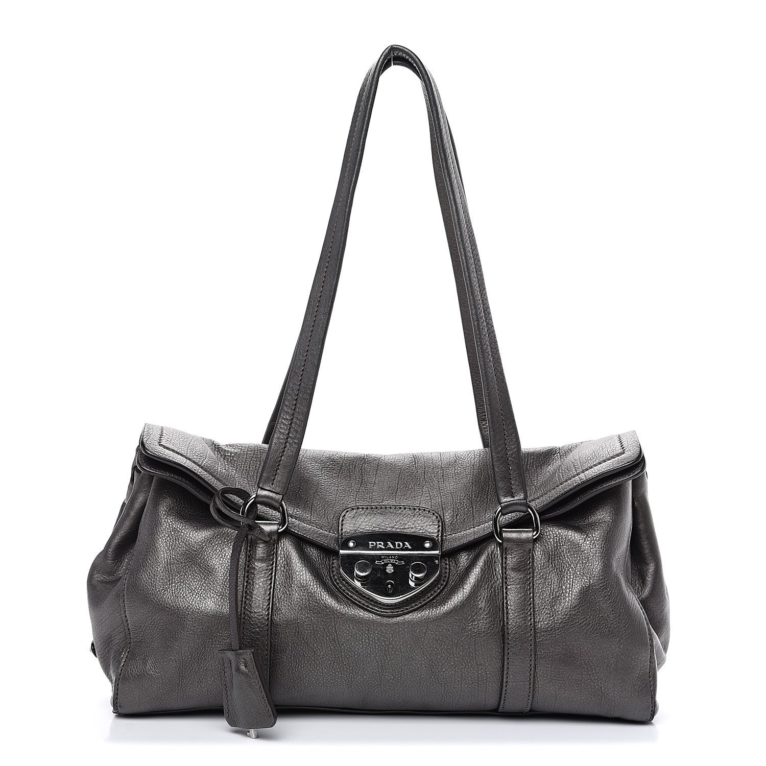 Prada Metallic Buffalo Easy A Foldover Pushlock Satchel Dark Grey 1 of 10