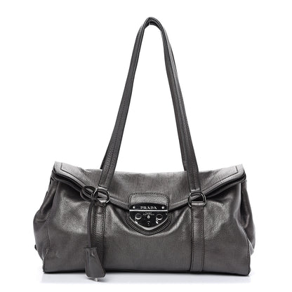 Prada Metallic Buffalo Easy A Foldover Pushlock Satchel Dark Grey 1 of 10