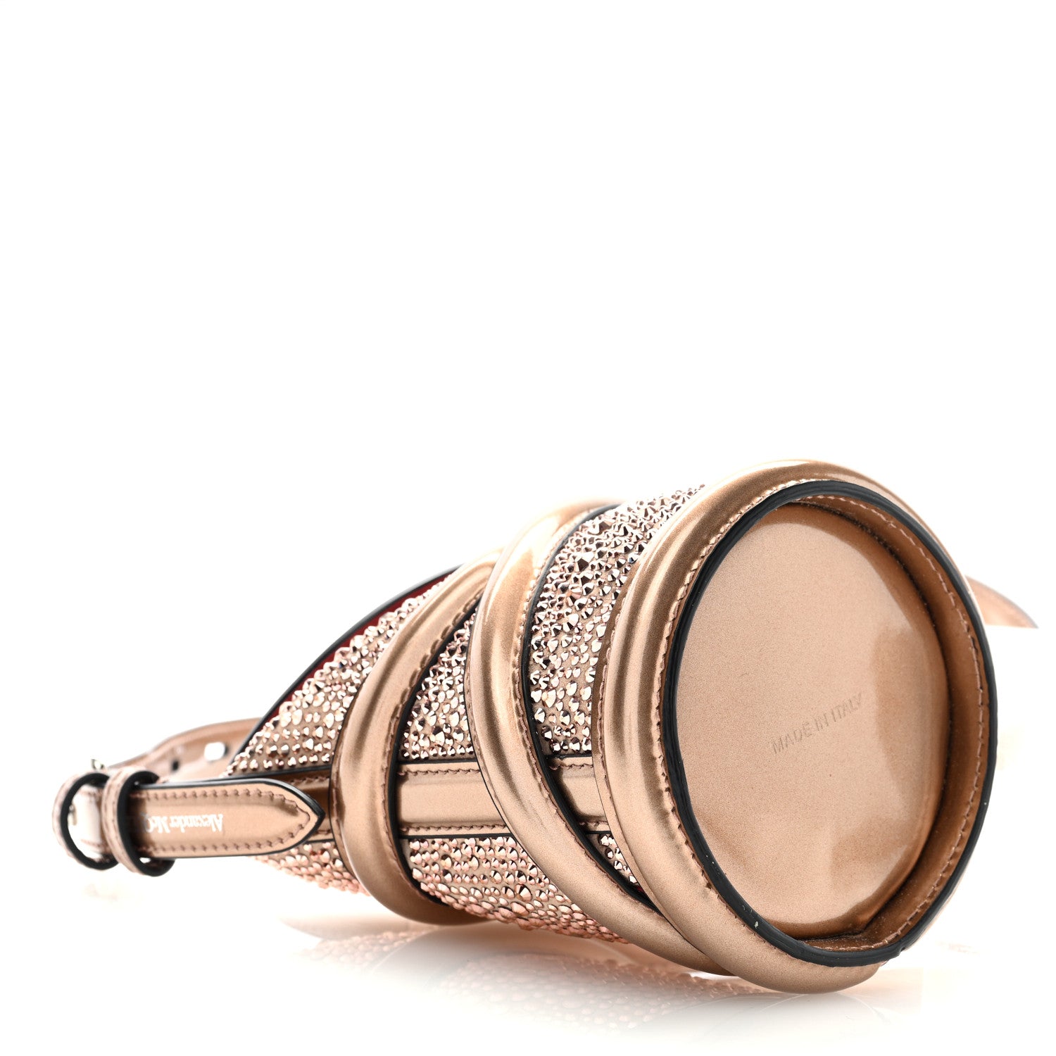 Alexander McQueen Metallic Calfskin Crystal Curve Bucket Bag Rose Gold 4 of 8