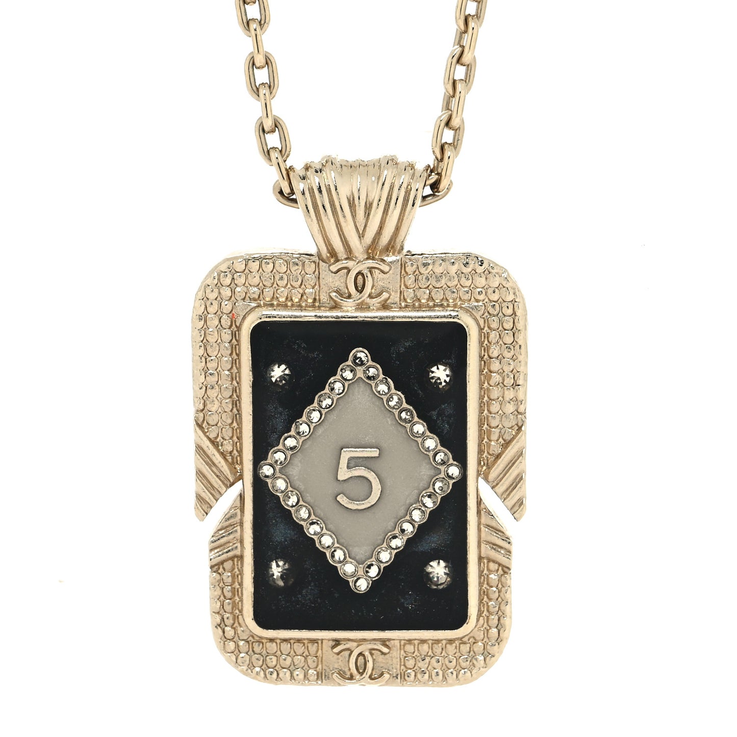 Metal Resin Enamel Crystal CC Necklace Gold Black White