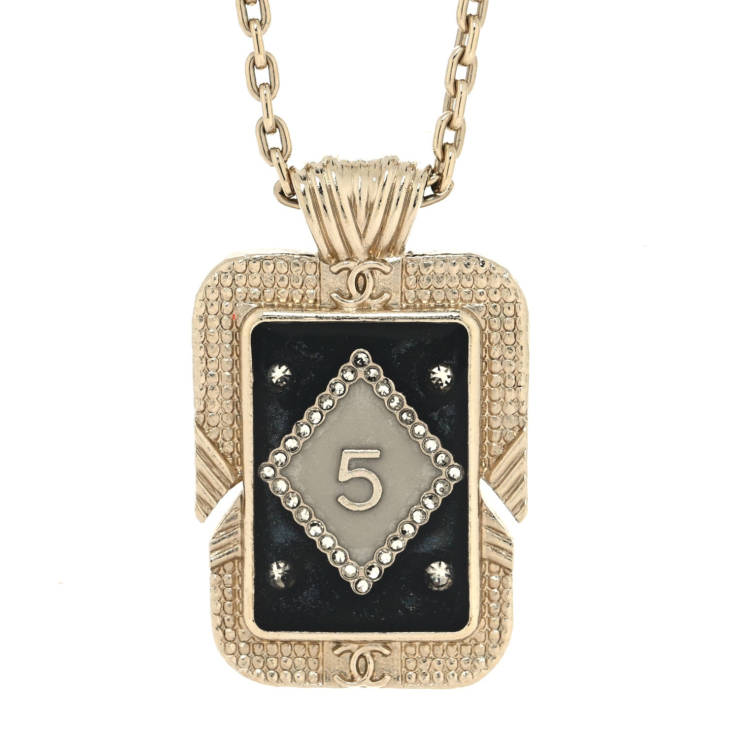Chanel Metal Resin Enamel Crystal CC Necklace Gold Black White 4 of 6