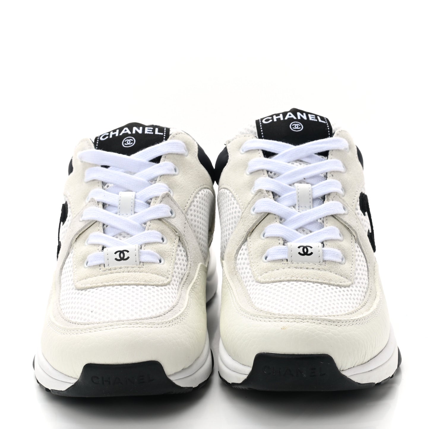 Mesh Suede Grained Calfskin Womens CC Sneakers 38 Black White