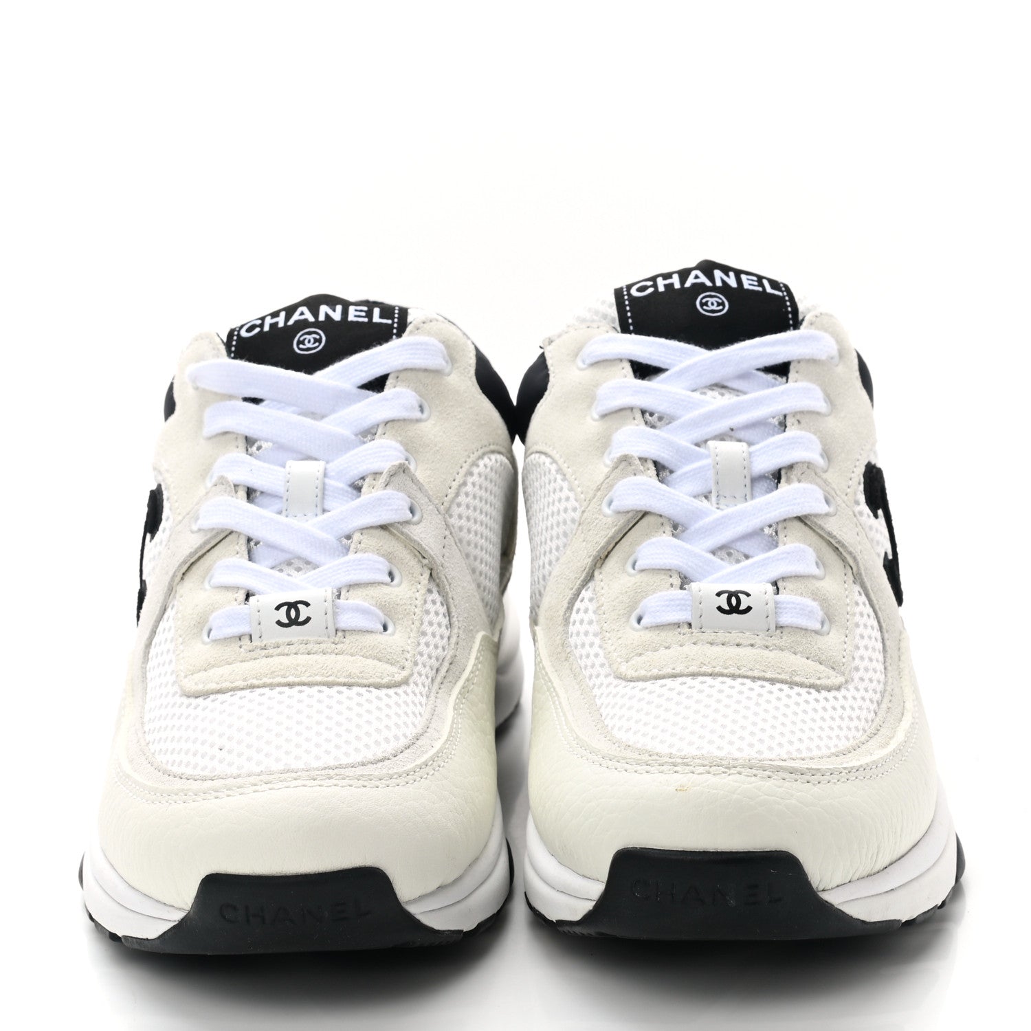 Chanel Mesh Suede Grained Calfskin Womens CC Sneakers 38 Black White 2 of 8