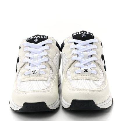 Chanel Mesh Suede Grained Calfskin Womens CC Sneakers 38 Black White 2 of 8