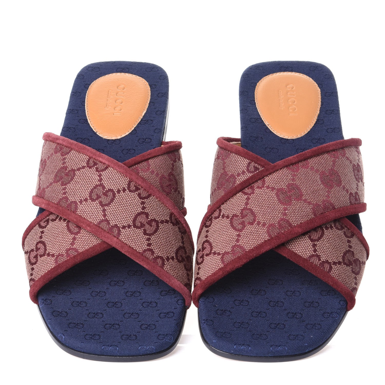 Gucci Canvas GG Monogram Womens Criss Cross Slide Sandals 38 Sahara Rubino Chardonnay 5 of 10